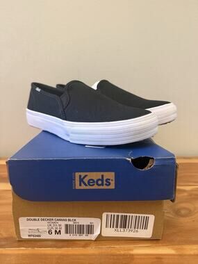 Keds Double Decker Canvas Black Slip On Shoes Women’s Size 6 New In Box